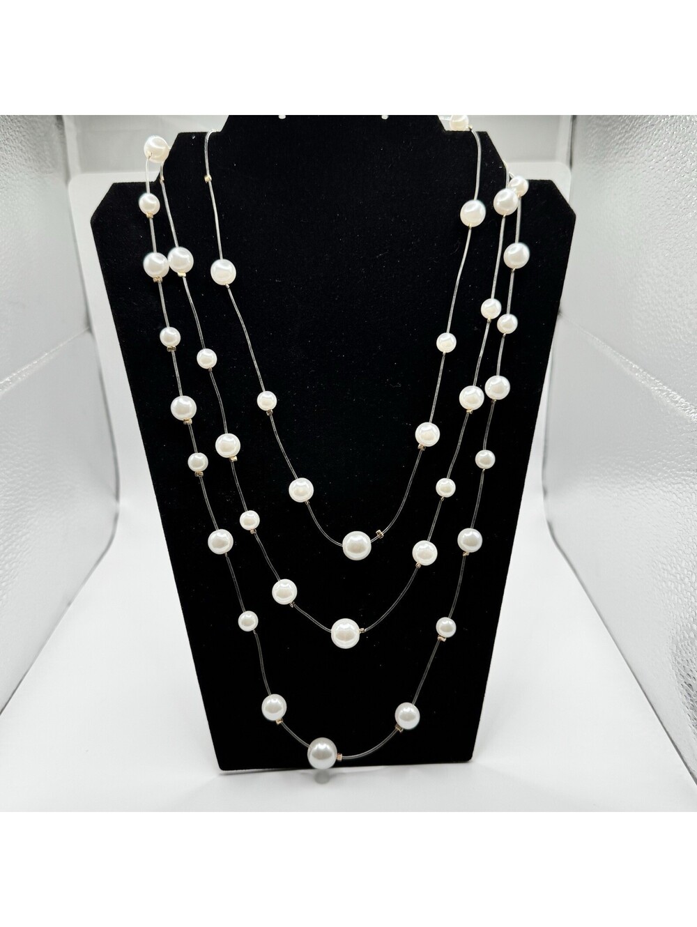 Vintage 90s Multi-Strand Floating Pearl Necklace Layered Illusion  19 In